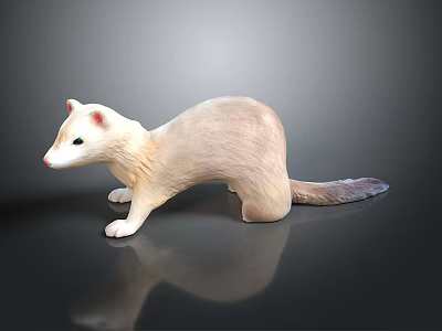 Light Beige Weasel Figurine Standing On Black Surface With Reflection 3d model