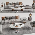 Modern Sofa and Coffee Table Set with Accent Pillows Side Tables and Decorative Items 3d model