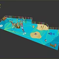 Children's Water Park Playground With Blue Pool Slide Sandpit And Safety Fence