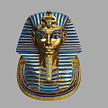 Ancient Egyptian Pharaoh Golden Mask With Blue Striped Headdress And Intricate Gold Details