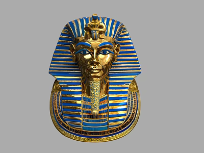 Ancient Egyptian Pharaoh Golden Mask With Blue Striped Headdress And Intricate Gold Details 3d model