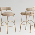 Modern Light Upholstered Bar Stools With Gold Metal Frames And Curved Design 3d model