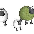 Cute Cartoon Sheep Characters With White And Green Wool In Different Sizes