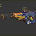 Futuristic Blue and Yellow Pistol with Scope and Modern Design Elements