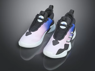 Casual Sports Shoes with Pink to Blue Gradient Upper White Sole and Black Patterned Details 3d model
