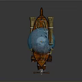 Cosmic Steampunk Spacecraft With Blue Celestial Sphere And Wooden Brass Propellers