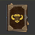Decorative Brown Cover Book With Golden Skull Crown Design Metal Corner Accents And Blue Ribbon