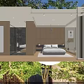 Modern Hotel Guest Room With Wooden Walls White Bedding Gray Throw Large Window Mountain Painting