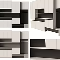 Modern White and Black Storage Cabinet Rack with Multiple Open Shelves and Compartments 3d model