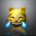Happy Yellow Cat Emoji With Smiling Face And Blue Tears 3D Rendering
