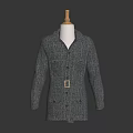 Gray Checkered Coat With Belted Design Front Pockets And Classic Tailored Silhouette