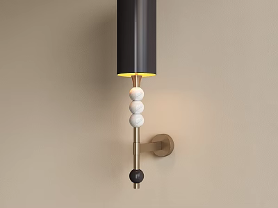 Stylish Wall Light With Black Shade Gold Pole And White Spherical Decorations 3d model