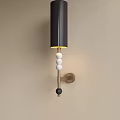 Stylish Wall Light With Black Shade Gold Pole And White Spherical Decorations
