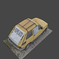 Vintage Yellow Car Covered With White Cloth Having KUPĘ AUTO Text And Roof Rack
