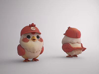 Cute Chicken Plush Toy With Red Hat Front And Back Views 3d model