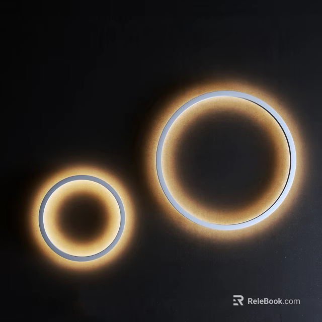 Two Modern Round Wall Lamps with Warm Yellow Light on Black Background 3d model 