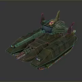 Futuristic Green Military Tank With Spiked Turret Armored Treads And Sci-Fi Design