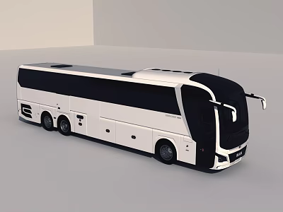 Modern White and Black Coach Bus with Streamlined Body and Large Windows Design 3d model