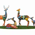 Colorful Deer Sculptures Photo Check in Spot with Diverse Poses on Green Lawn