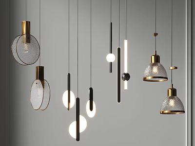 Modern Stylish Pendant Lights With Different Shapes Glass Shades And Metal Frames 3d model