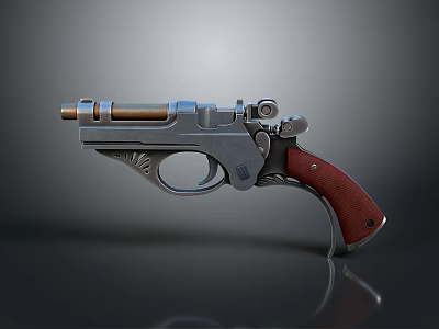 Highly Detailed Vintage Metal Revolver With Red Wooden Grip And Engraved Details 3d model Highly Detailed Vintage Metal Revolver With Red Wooden Grip And Engraved Details 3d model