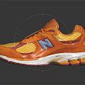 Orange Red Athletic Sneakers with Mesh Upper Blue Logo and Red Sole Design