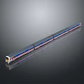 Modern Long Train with Blue Red Stripes and Multiple Carriages 3d model