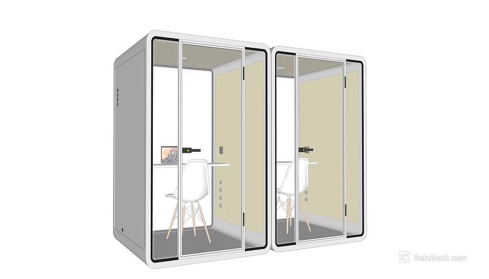 Cozy Casual Area Featuring Glass Partitions Desk Chair And Laptop Workspace 3d model 