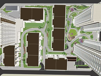 Garden Landscape Design Between High Rise Buildings With Green Areas And Paths 3d model