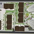 Garden Landscape Design Between High Rise Buildings With Green Areas And Paths