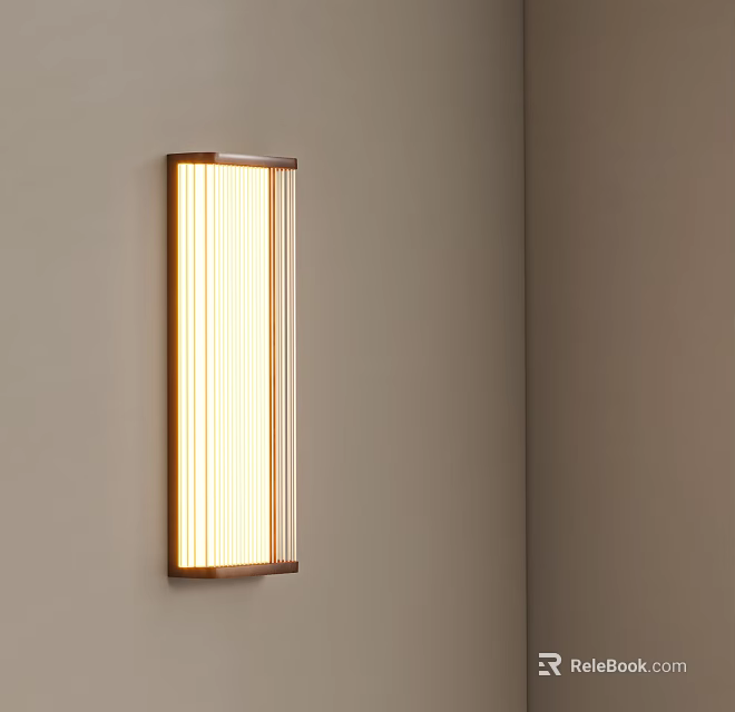 Modern Slim Rectangular Wall Lamp With Wooden Frame And Soft Warm Light 3d model 