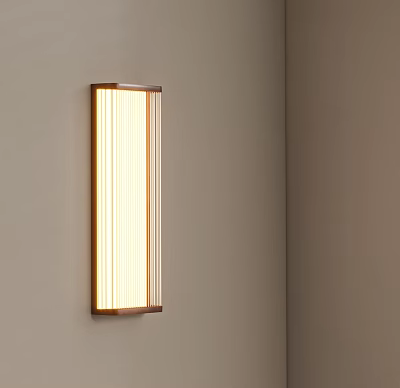 Modern Slim Rectangular Wall Lamp With Wooden Frame And Soft Warm Light 3d model