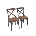 Stylish Wooden Single Chair With Cross Back Design Woven Seat Curved Legs Black Brown