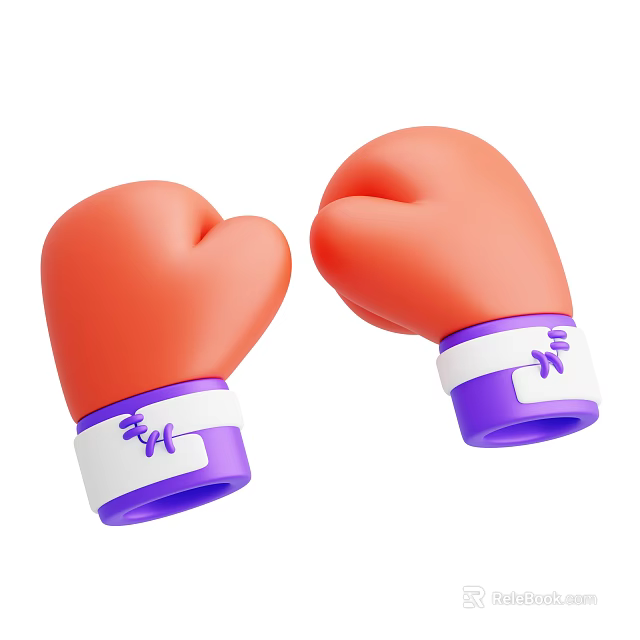Orange Boxing Gloves As Sporting Equipment With Purple White Straps And Logo 3d model 