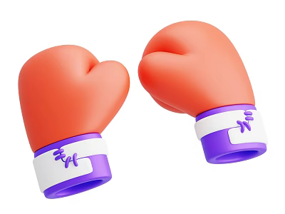 Orange Boxing Gloves As Sporting Equipment With Purple White Straps And Logo 3d model
