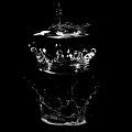 Elegant Garden Ornaments Featuring Transparent Containers Water Splashes And Reflections On Black Background