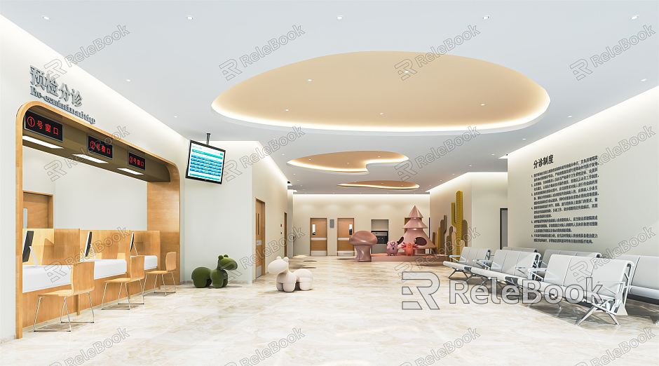 Modern Hospital Hall Outpatient Hall Hospital Registration Office Registration Hall Triage Desk Medical Guide Desk model