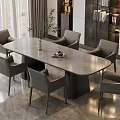 Modern Elegant Dining Table Set With Six Gray Chairs Marble Top Indoor Window And Greenery 3d model
