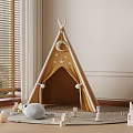 Golden Tipi Tent With Star Moon Patterns And Wooden Blocks Toy House Indoor