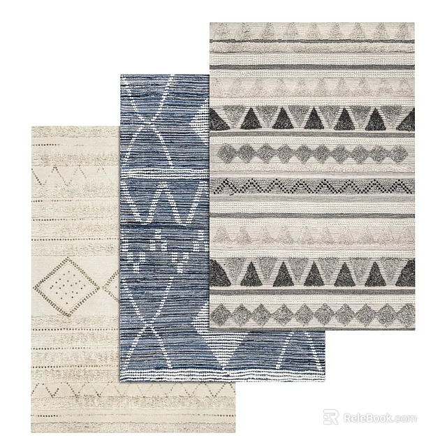 Modern Square Area Rugs With Geometric Patterns Blue Beige Gray Triangles Diamonds Lines Design 3d model 
