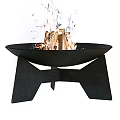 Modern Outdoor Fire Pit With Unique Black Stand And Burning Wood Logs