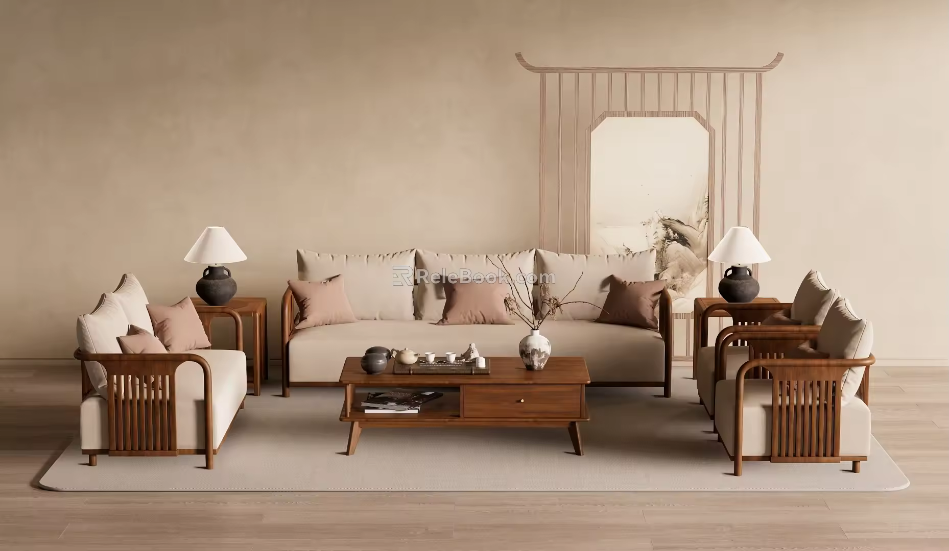 Quiet New Chinese Sofa Tea Table 3d model