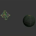 Dark Geometric Polyhedron And Sphere With Metallic Texture On Gray Background