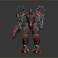 Red And Silver Mechanical Robot With Complex Armor And Weapon Standing Pose