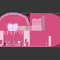 Playful Pink Heart Shaped Cartoon Room Interior With Sofa Tables And Chairs