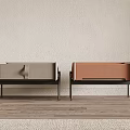 Two Modern Benches With Different Colors Against Beige Wall On Wooden Floor