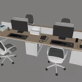 Modern Office Workstation Desk With Computer Monitors Office Chairs And Drawers