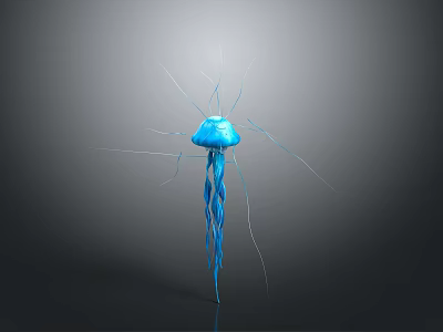 Blue Translucent Marine Jellyfish With Long Delicate Tentacles Floating In Dark Background 3d model