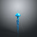 Blue Translucent Marine Jellyfish With Long Delicate Tentacles Floating In Dark Background 3d model