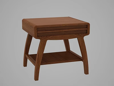 Wooden Bedside Table With Drawer Open Shelf And Curved Legs Minimalist Design 3d model